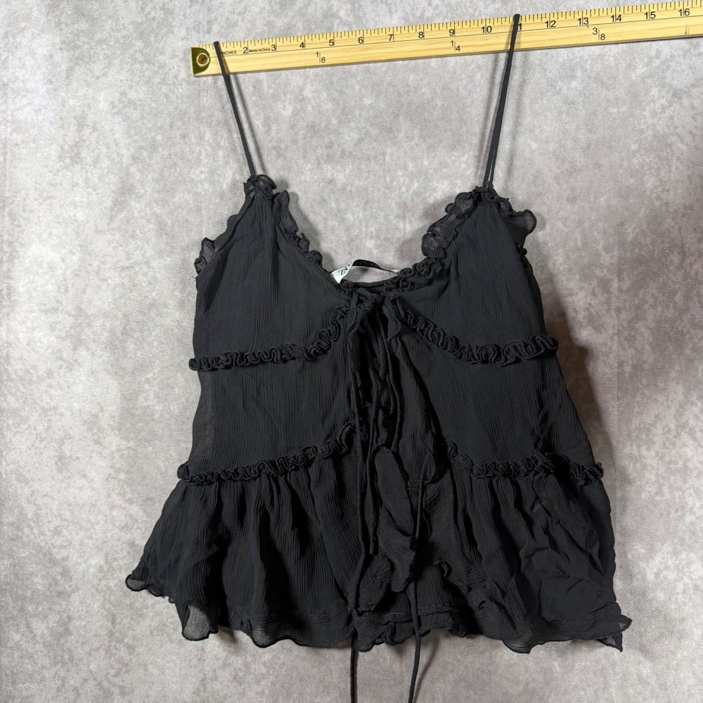 Zara Black Ruffled Tie Front Tiered Cami Tank Top Small Open Front Whimsigoth